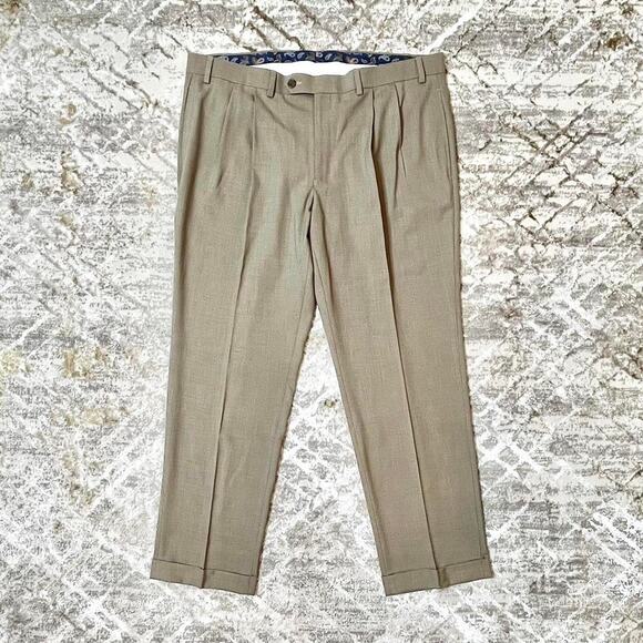 Ralph Lauren Classic Fit Tan Dress Pants 38x30Cuffed Hem, Stretch Waist